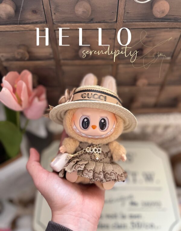 LABUBU 17cm Macaron 15cm Sitting Party Rubber Hanging Doll Clothes Outfit Change - Image 3