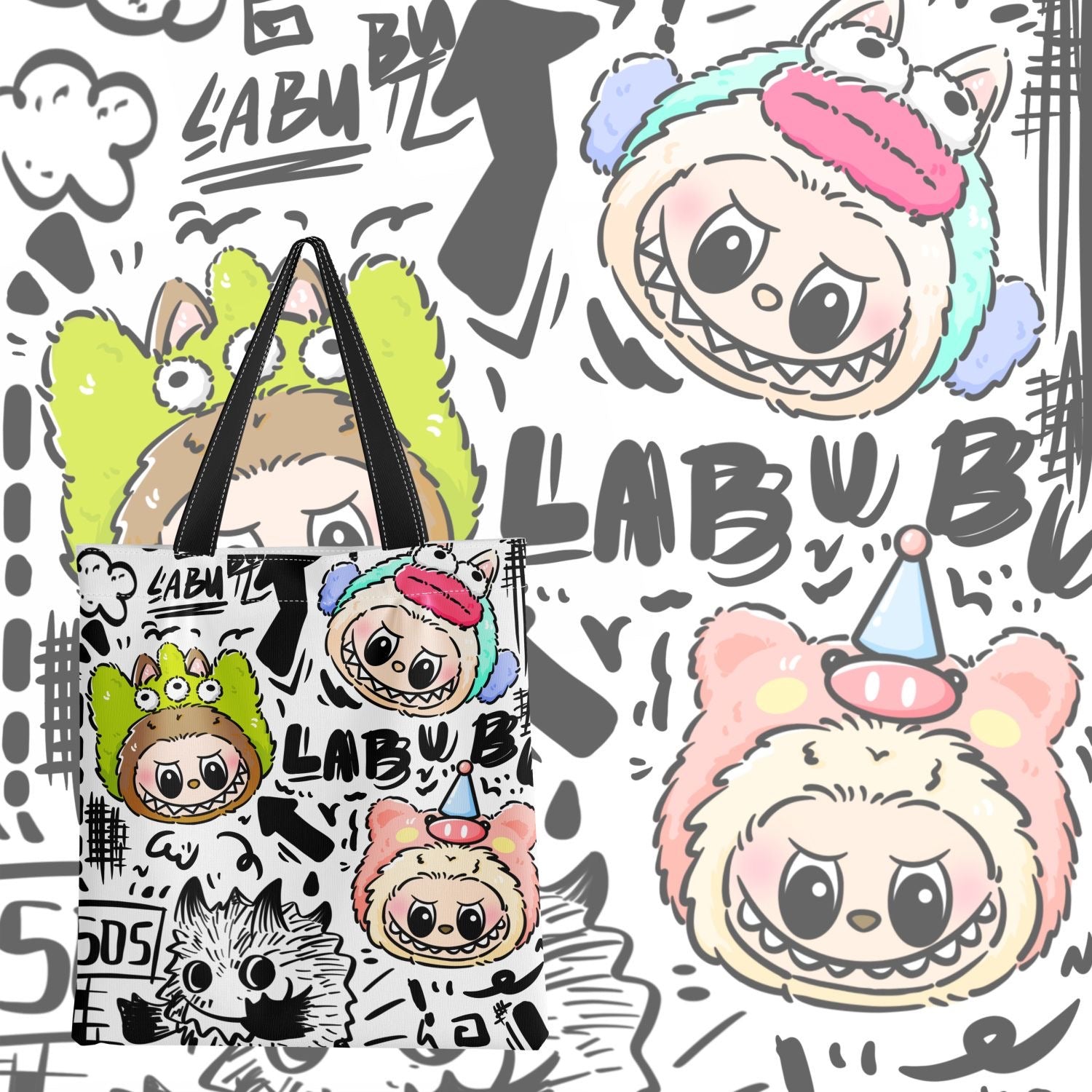 Labubu Cute Canvas Bag Includes zipper - Image 4
